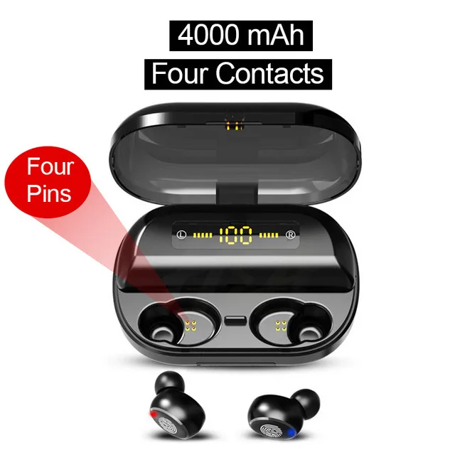 V11 TWS Bluetooth наушники светодиодный дисплей беспроводные Bluetooth V5.0 наушники 9D стерео водонепроницаемые наушники микрофон 4000 мАч зарядный чехол - Цвет: 4000mah black