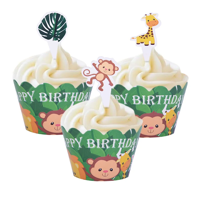 24 шт Лев Обезьяна Торт Топперы джунгли вечеринка в честь Дня Рождения Декор обертка для кексов Декор кекса для детей день рождения принадлежности