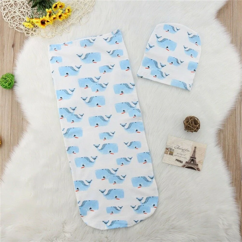 12M Baby Swaddle Blanket Newborn Baby Floral Swaddle Blanket Toddler Girl Boys Receiving Infant Wrap Hat 2pcs