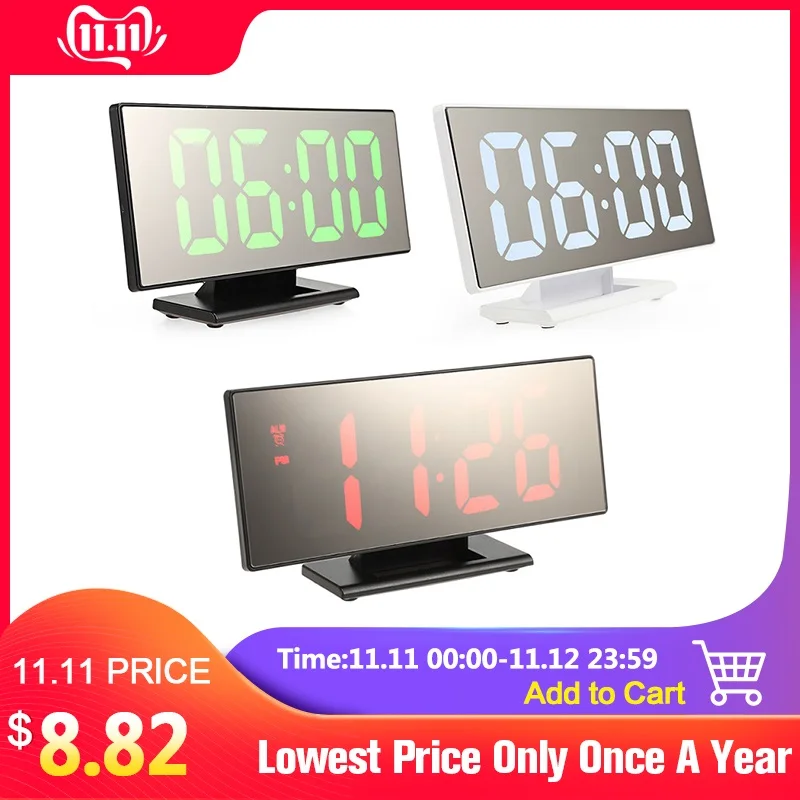 523.13руб. 34% СКИДКА|Цифровой будильник, светодиодный, зеркальные часы, многофункциональный повтор, дисплей, время, ночь, ЖК светильник, настольный, Reloj Despertador, USB кабель-in Будильники from Дом и животные on AliExpress 