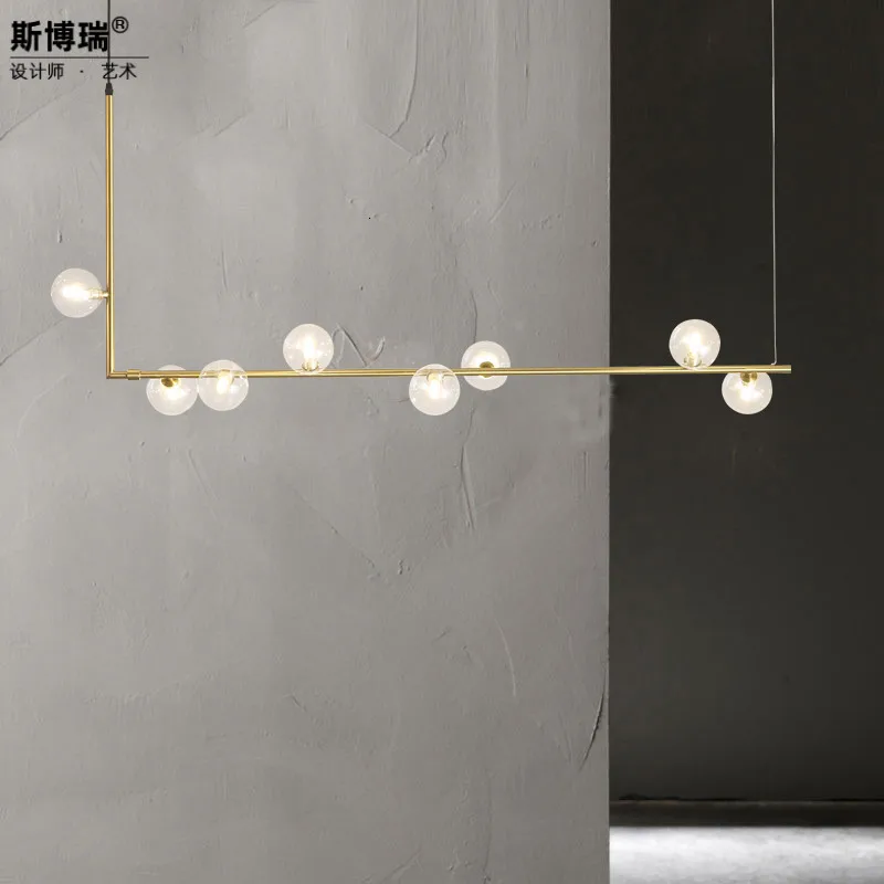 

Europe Glass Sphere Restaurant Dining Table Bar Counter Strip A Chandelier Personality Originality Molecule Lamps And