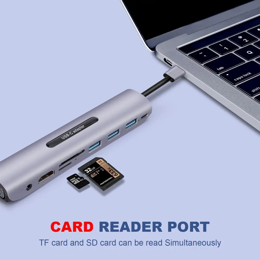 Док-станция USB C thunderbolt 3 type-c к HDMI VGA USB TF SD карта с 3,5 AUX аудио разъем hd-конвертер адаптер для Mac pro Hub