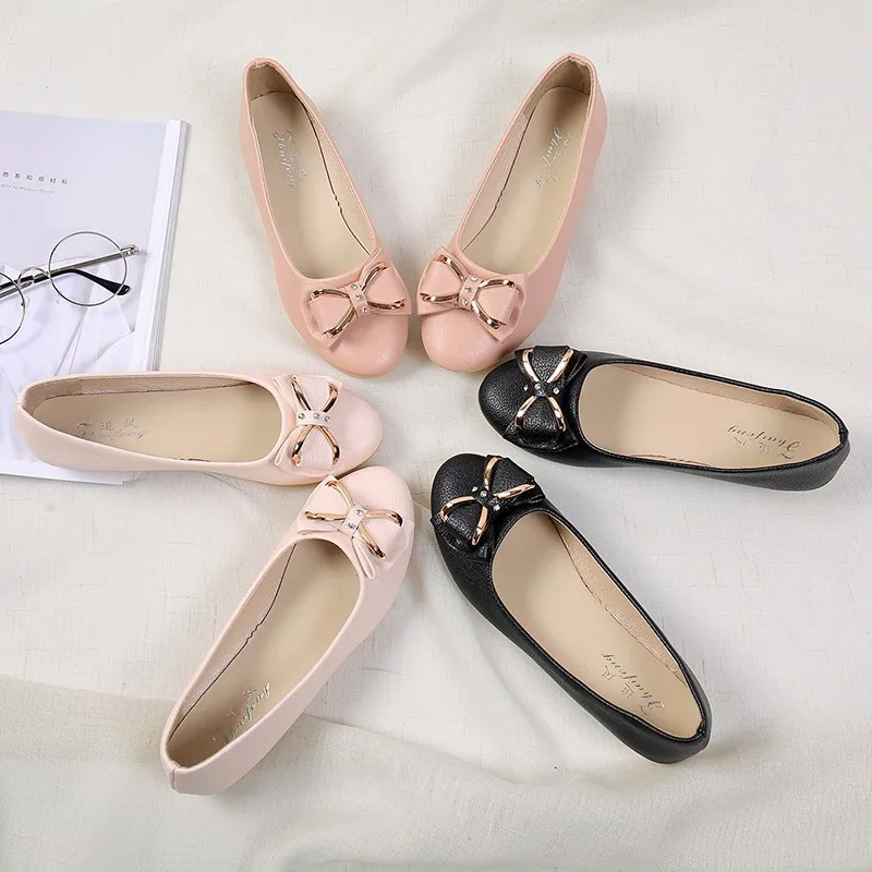 

Korean-style WOMEN'S Shoes 2018 New Style round-Toe Bow Shallow Mouth Single Shoes Flat Top Shoes Driving Casual Shoes Man-made