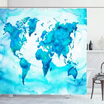 

Shower Curtain Set with Hooks 60x72 Inches Hand World Map Texturecolor Blue South Globe White Green Global Tone Watercolor