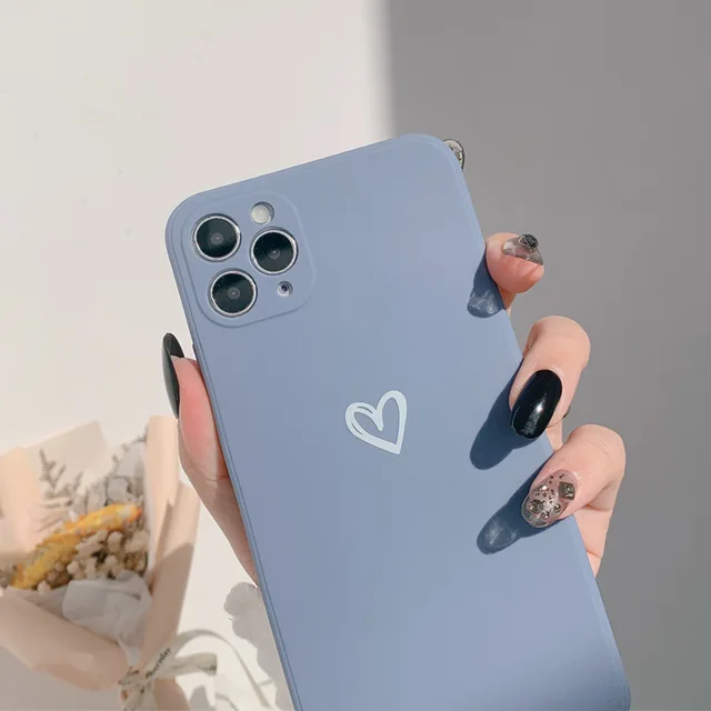 Simple Solid Color Love Heart Korean Phone Case For iPhone 11 Pro Max Xr X Xs max 7 8 Puls Se 2020 Cases Soft Silicone Cover C