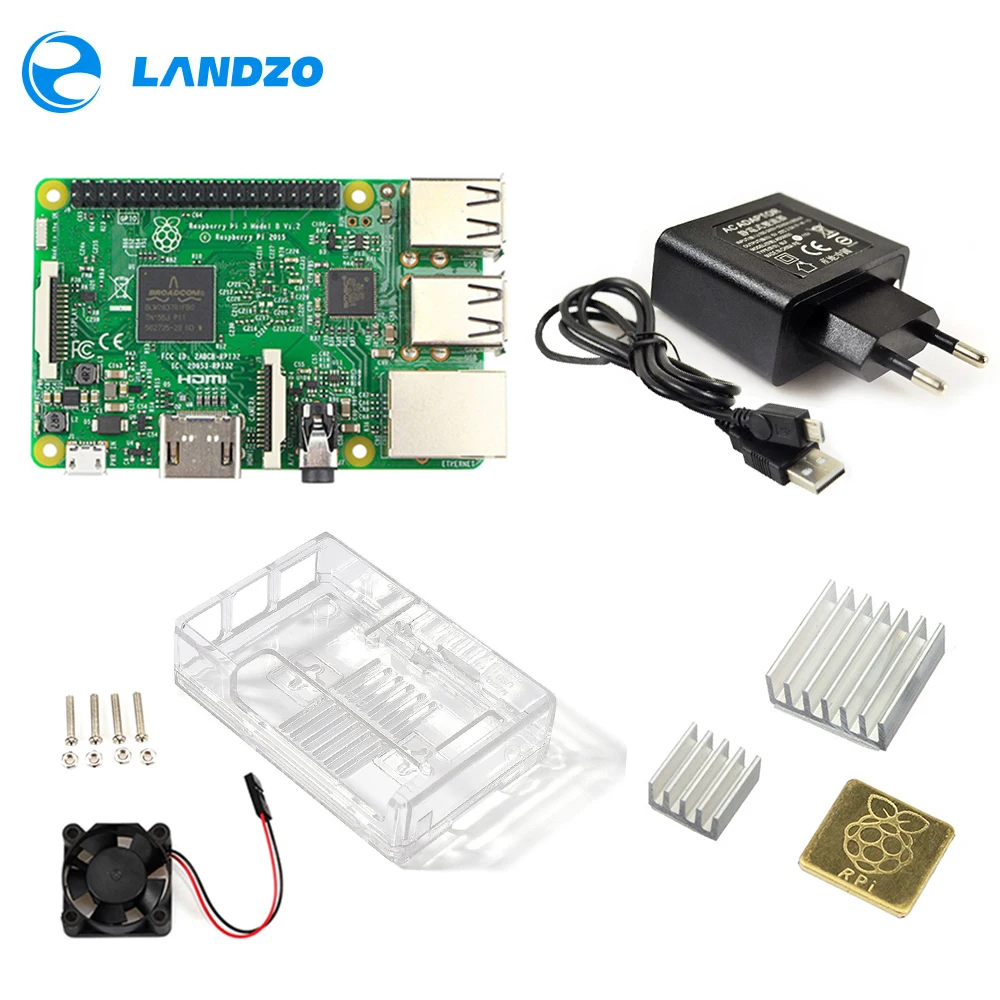 Cena Raspberry Pi 3 Model B zestaw startowy Pi 3 + akrylowa skrzynka + zasilacz 2,5a + kabel USB + wentylator + radiator RPI 3