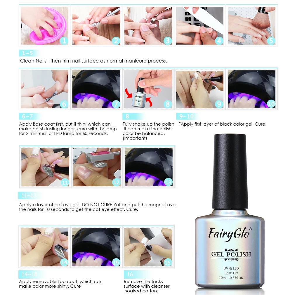 FairyGlo 10 мл черный бриллиант Гель-лак «кошачий глаз» замачиваемый Магнитный кошачий глаз гель лак для ногтей маникюр Гель Vanish лак