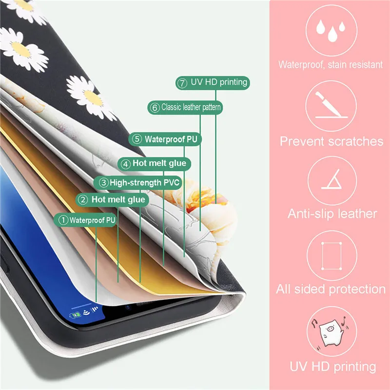 For Redmi 9A Painted Leather Flip Phone Case For Xiaomi Redmi 9A M2006C3LG M2006C3LI Wallet Card Holder Stand Book Cover Cases