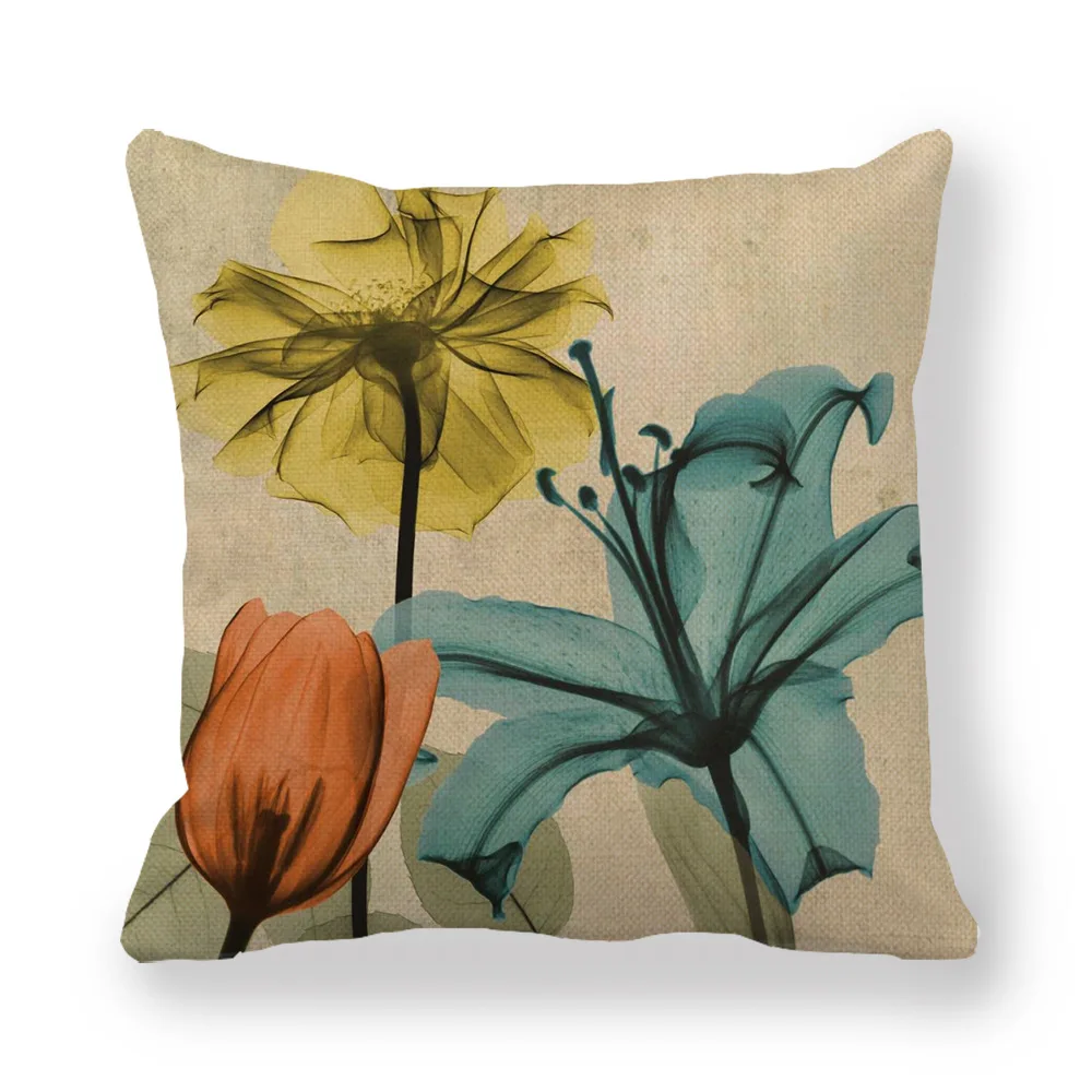 3 Sofa decorative pillowcase plant series pillow case living room decorative flowers fruit printed linen pillowcase450x450mm - Цвет: 3