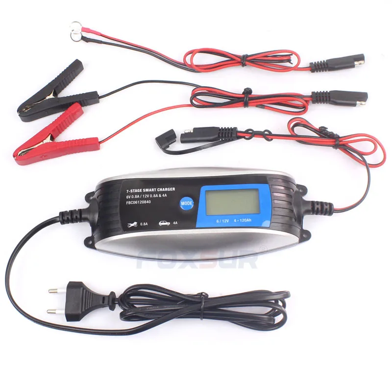 

6V 12V 0.8A 4A Motorcycle Automobile Battery Charger Lead Acid 7-Segment Smart Waterproof Charger