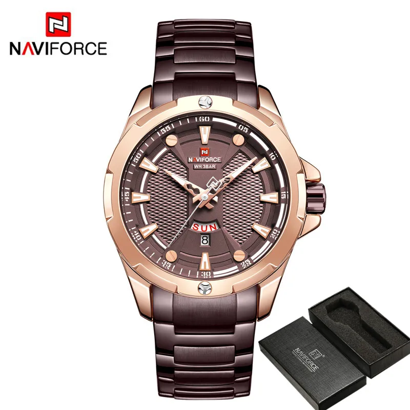 NA916102 with box NAVIFORCE мужские наручные часы водонепроницаемые Авто Дата Неделя мужские часы армейские бизнес из нержавеющей стали спортивные, военные кварцевые мужские часы 9161 - Цвет: NA916102 with box