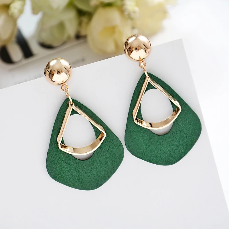 Green Color Flower Drop Earrings for Women Petals Round Heart Leaf Butterfly Metal Brincos Wedding Party Jewelry Summer Gift 5