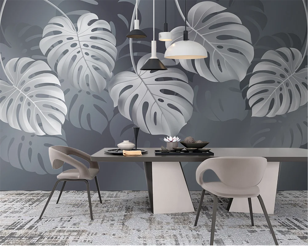 beibehang papel de parede wall papers home decor Customized new modern minimalist plant leaf gray TV background wallpaper