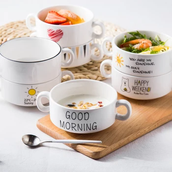 

Creative Children's Bowl Ceramic Household Tableware Cute Nordic Baby Cool Korean Roast Bowl Breakfast Dessert Small Porringer