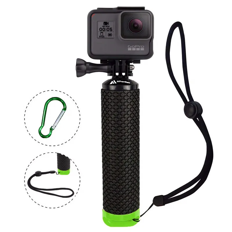 green Водонепроницаемый плавающий ручной захват для Gopro Hero 7 6 5 Xiaomi комплект экшн-камеры с наручным карабин с ремешком для водная Спортивная камера - Цвет: green