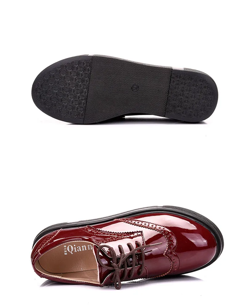 British Style Patent Leather Oxford Shoes For Woman Carved Soft Bottom Flat Platform Women's Brogues Shoes Size 33-43 Creepers (10)