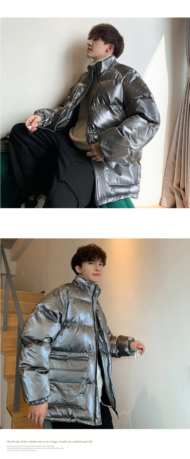Взрывной тренд 19 зимняя мужская Серебряная Толстая короткая хлопковая куртка Студенческая теплая куртка красивая одежда китайский стиль фонарь рукав