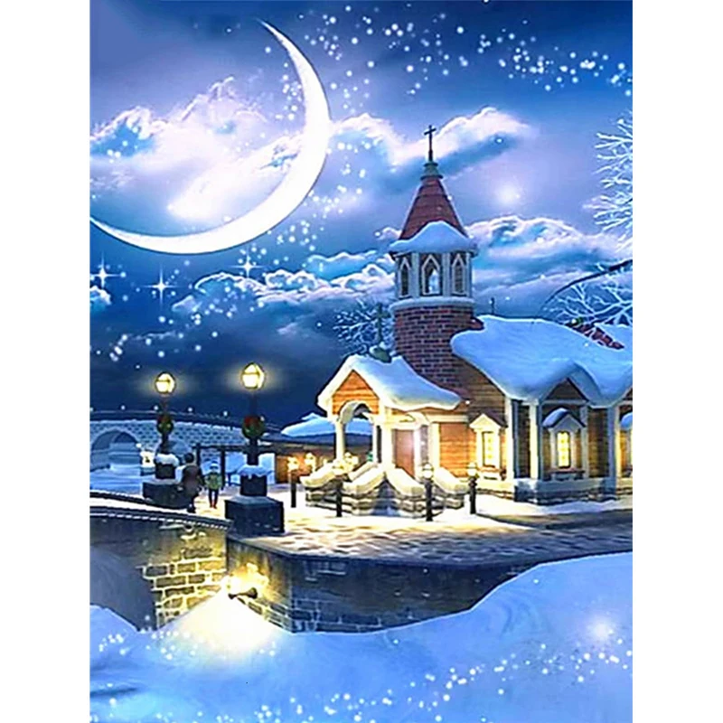 Diamond Painting Full Drill 5d Snow Scenery Home Decoration Accessories Mosaic House Handmade Gift Diamond Art
