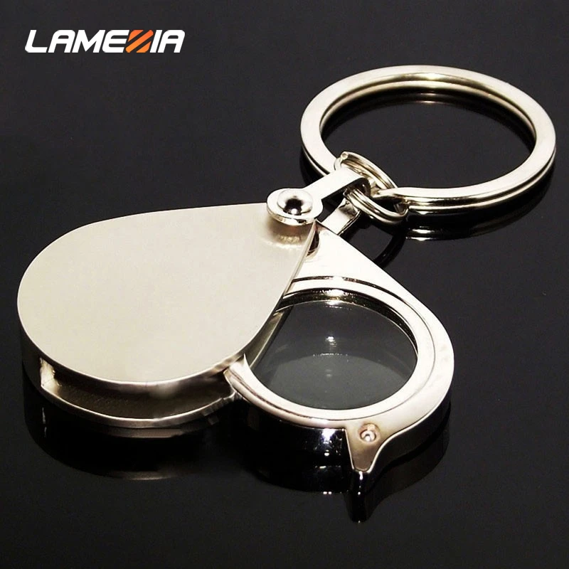 

LAMEZIA Portable 10X Folding Key Ring Mini Magnifier With Chain Daily Handheld Magnifying Glass Glasses Tool