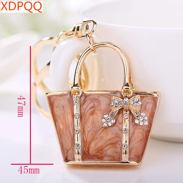 XDPQQ fashion metal small gift creative square ladies chain bag shape  keychain white rhinestone car key bag accessories