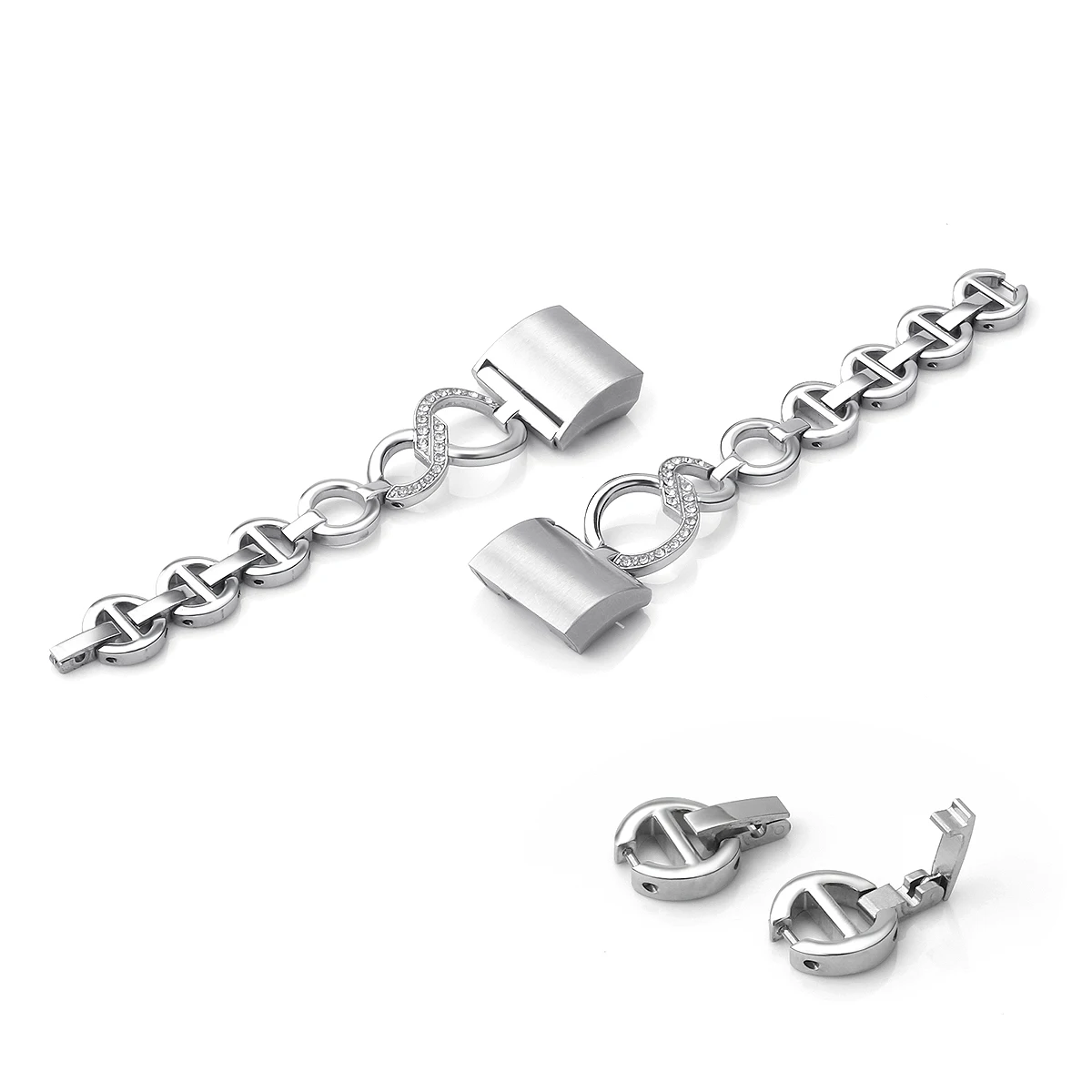 silver Для наручных часов из нержавеющей стали diamcharge 2 Диаманте Chained O в форме бриллианта, металлические кольца, ремешок для наручных часов - Цвет: silver