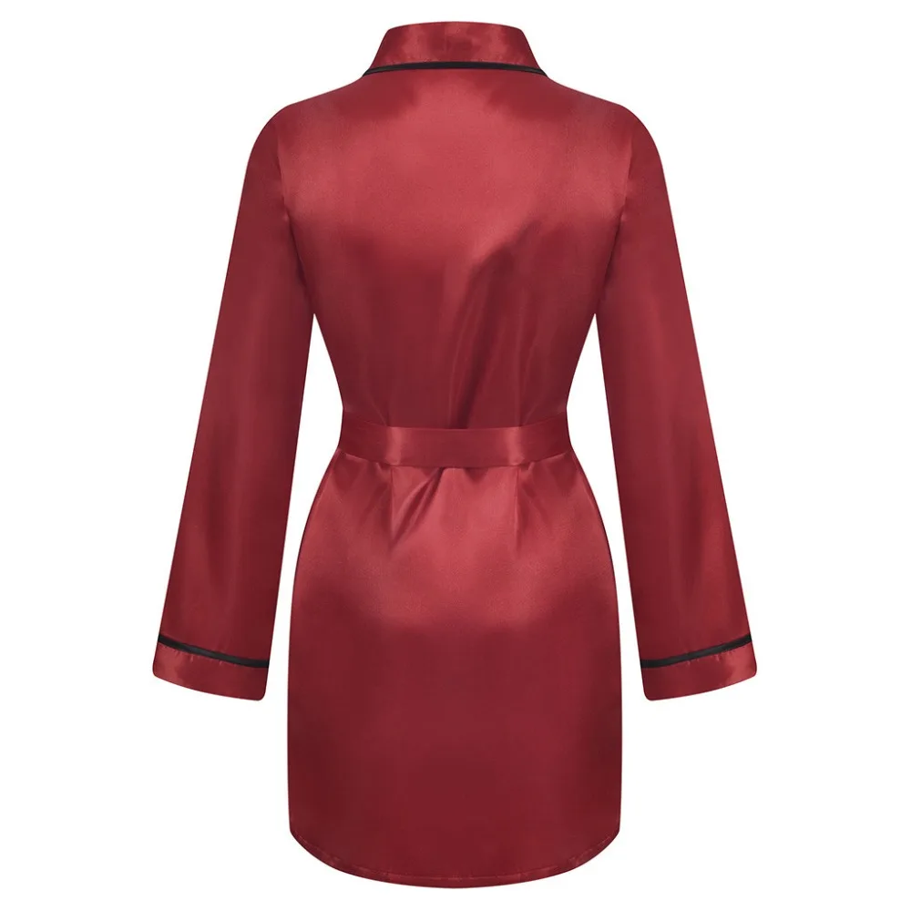 Autumn Women Nightgown Sets 2 Pieces Short Nightdress Bathrobe Female Satin Kimono Bath Gown Sleepwear Stain Wine Robes Suit
