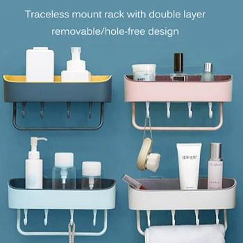 

Wallmounted Bathroom Shelves Rack with 4 Hooks Corner Multifunction Storage Racks Toothbrush Holder Storage Rack towel