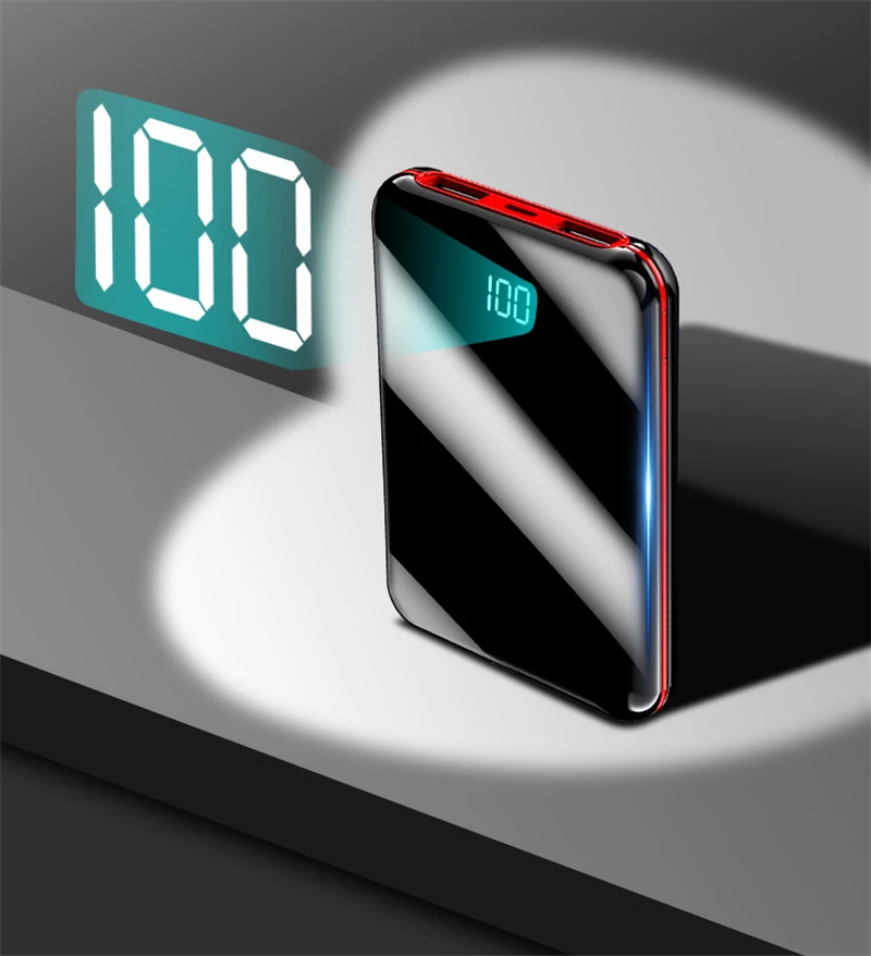 

Portable Power Bank 20000mAh Mirror Screen Mini Powerbank Fast Charging External Battery Pack with LCD Digital Display Poverbank