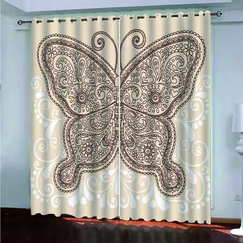 

SOFTBATF Butterfly Printing Curtain Blackout Curtains Fabric Drapes Window Curtains For living Room Bedroom Dropshipping