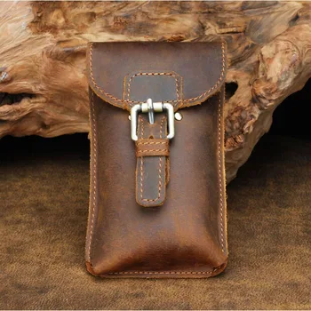 

Vintage Genuine Leather Men Waist Packs Crazy Horse Leather Waist Bag Travel Male Fanny Pack Belt Loops Hip Bum Bag Phone Pouch