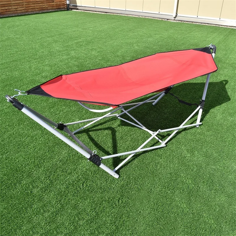 

Portable Folding Steel Frame Hammock W/ Bag Red Black Powerful Metal Base Durable Hammocks OP3190