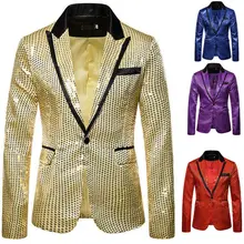 Популярный мужской костюм, шикарный костюм с пайетками, блейзер на одной пуговице, праздничный костюм, пэчворк, v-образный вырез, расшитый блестками, Повседневная мода, хит