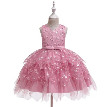 

Girls Princess Dresses Flower Design Flare Sleeve Children Pageant Robes Formal Stage Dress