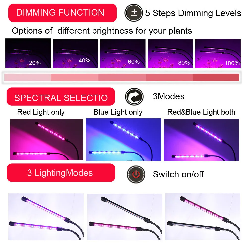  BUYBAY LED Grow Light Full Spectrum Flexible Clip Phyto Lamp 5V USB 9W 20W 27W Grow Lamp for Plants - 4000186709978