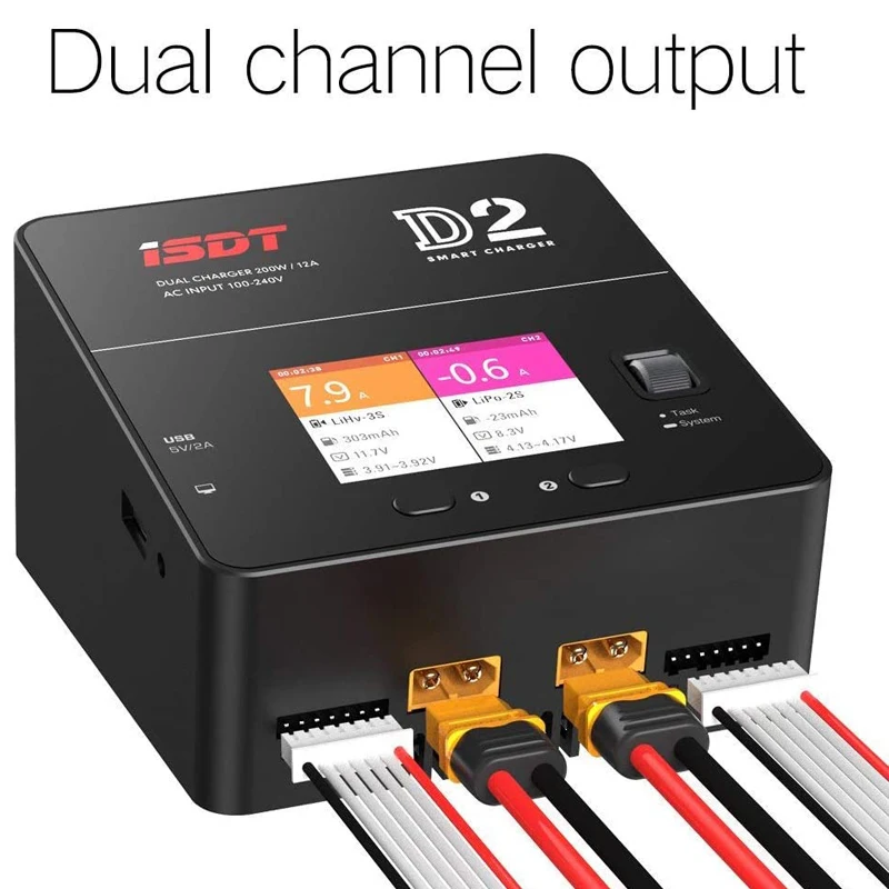ISDT D2 Mark 2 Smart Battery Balance Charger 200W 24A  AC Dual Channel Output For LiFe/Lilon/LiPo/LiHv NiMH PB Battery Discharge