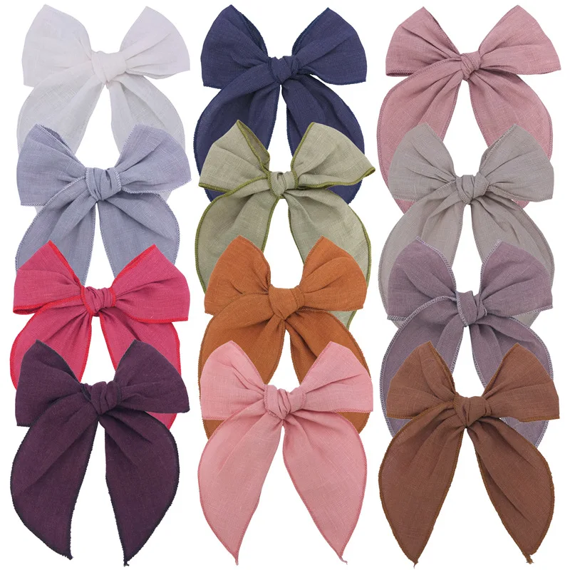 38pc/lot New 6inch Solid Embroidery Hair Bow Hair Clips Kids Cotton Bows Hairpins for Baby Girls Barrettes Hairpins Child Hair 10pcs kawaii geometric metal hairpins women girls child hairgrips hair clips pins barrettes accessories headdress gift wholesale