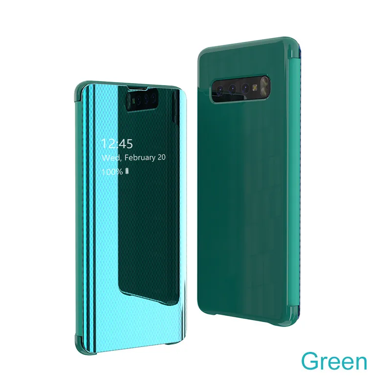 green Ультратонкий зеркальный флип-чехол для samsung a50 a70 a10 a20E a30 a40 note 10 plus s10 5G s8 s9 plus smart view кожаный чехол fundas - Color: green