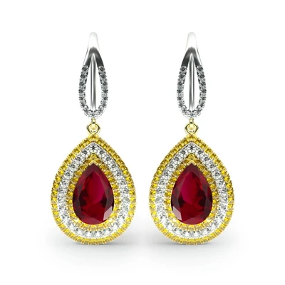 red earrings GENUINEGEM, золотой цвет, винтажный изумруд, женское 925 пробы, серебряное ожерелье, серьги, кольцо, ювелирные наборы, свадебные ювелирные наборы - Цвет камня: red earrings