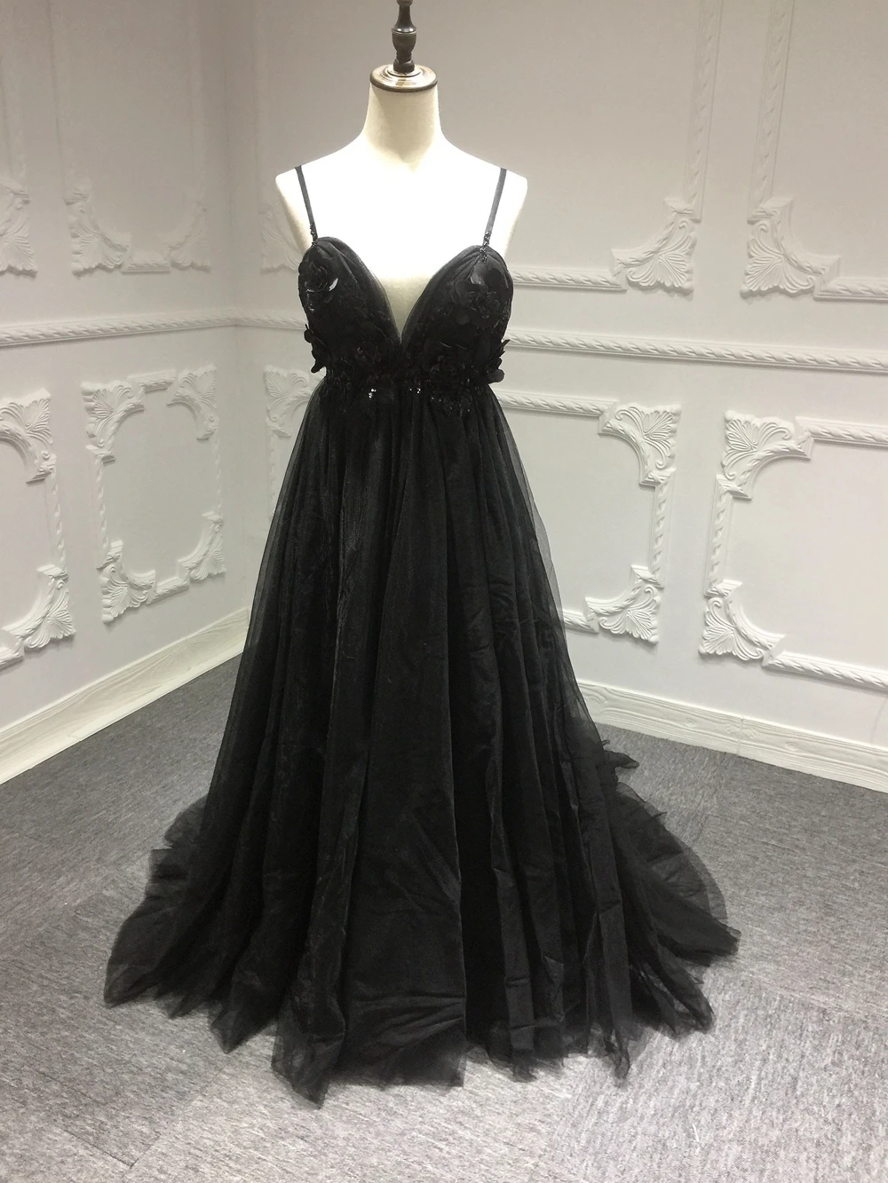 SSYFashion/Новое пикантное платье для выпускного с v-образным вырезом и открытой спиной, без рукавов, винно-красного цвета, кружевной цветок, праздничный официальный вечерний наряд, подиумные платья - Цвет: Черный