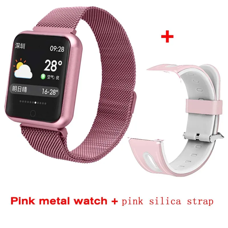 metal add silica Смарт-часы P68, ремешок IP68, водонепроницаемые, умные часы, динамический пульсометр, монитор артериального давления для iPhone, Android, спортивные часы для здоровья - Цвет: metal add silica