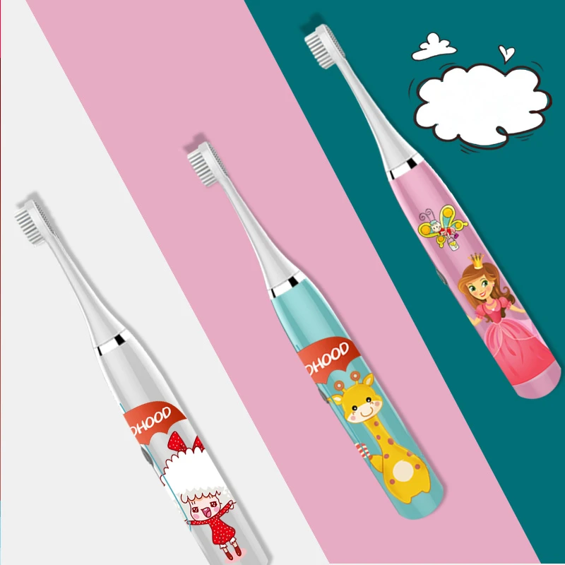 W9 Kids Electric Toothbrush Cartoon Pattern Double-sided Waterproof Tooth Brush Oral Cleaning for Kids