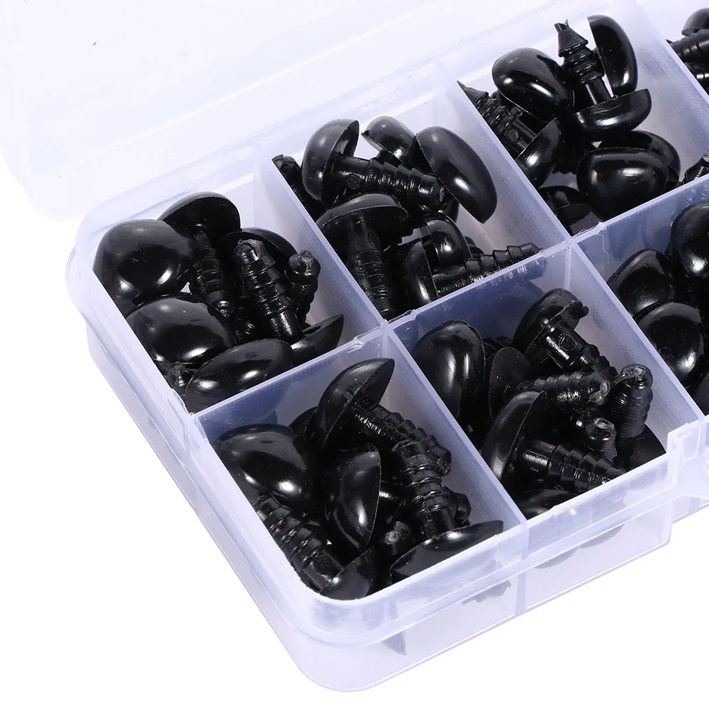 100pcs/box 8/9/11/13.5/15mm Mini Black Plastic Safety Nose For Doll Stuffed Animals Toys Dolls Accessories