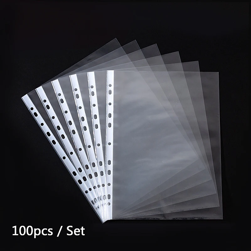 

100 / package 11-hole file bag A4 transparent loose-leaf bag 3-hole 4-hole folder insert page bag protective film file folder
