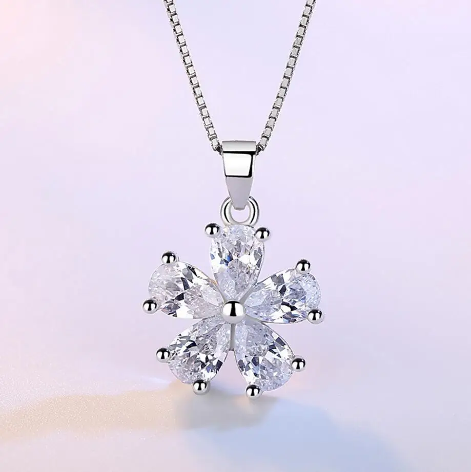 925 Sterling Silver Jewelry AAA CZ Zirconia Plum blossom Flower Pendant Necklace p pendant necklace silver necklace silver pendant For Women Gift 45cm Chain choker kolye S-N148