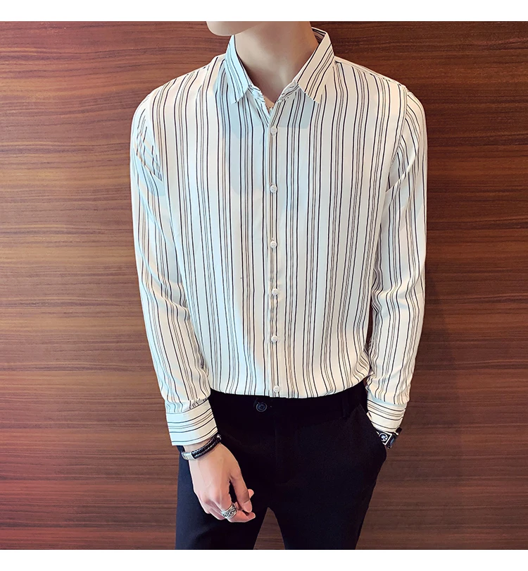 Полосатая мужская деловая рубашка Camisa, повседневная приталенная рубашка с длинным рукавом, Мужская одежда, уличная одежда, Social Top Chemise Homme