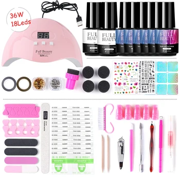 

Nail Kit Poly Gel Set 36W UV Lamp Professional Manicure Tools Soak Off Removal Transfer Stickers Nail Art Accessories Set NL1574