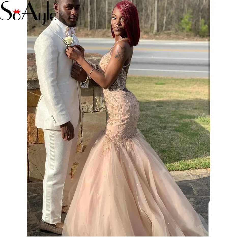 SoAyle Halter Evening Dress Mermaid Lace Beading Crystals Prom Gowns for Women robe de soiree Africa Fashion Gowns