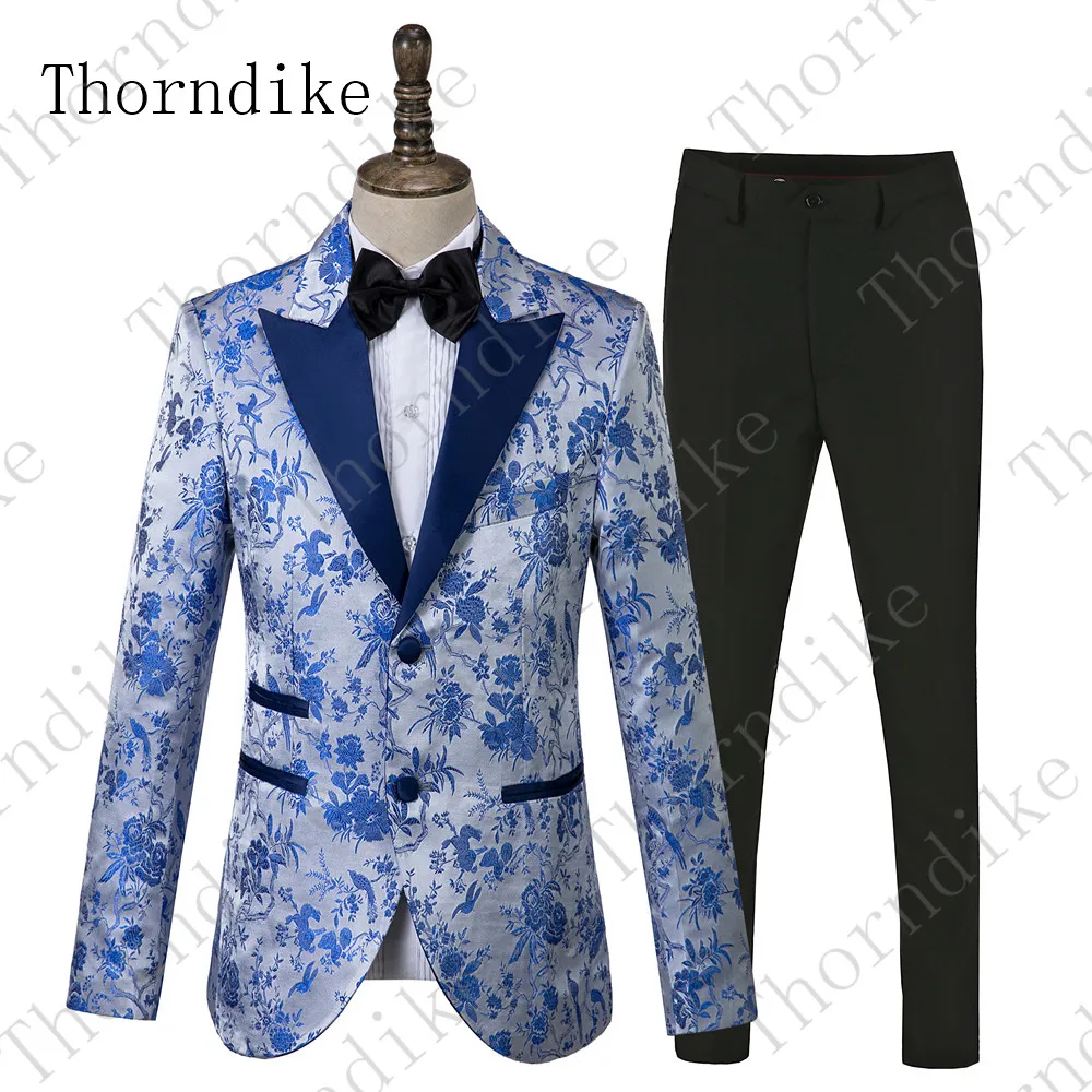 Thorndike высокое качество костюм Homme 2 шт повседневный мужской костюм китайский стиль смокинг для выпускного костюм для мужчин цветочный узор свадебный костюм