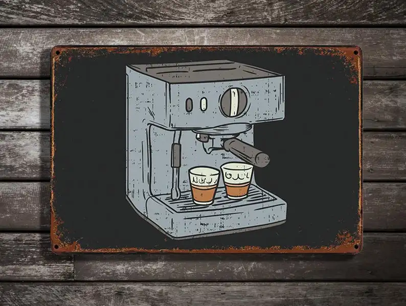 Original Retro Design Coffee Machine Tin Metal Signs Wall Art|Thick Tinplate Print Poster Decoration | Дом и сад