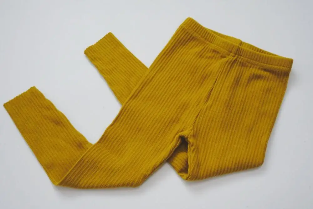 Новинка г.; весенние детские леггинсы в рубчик; однотонные облегающие эластичные брюки в Корейском стиле для мальчиков и девочек; Детские повседневные брюки - Цвет: Цвет: желтый